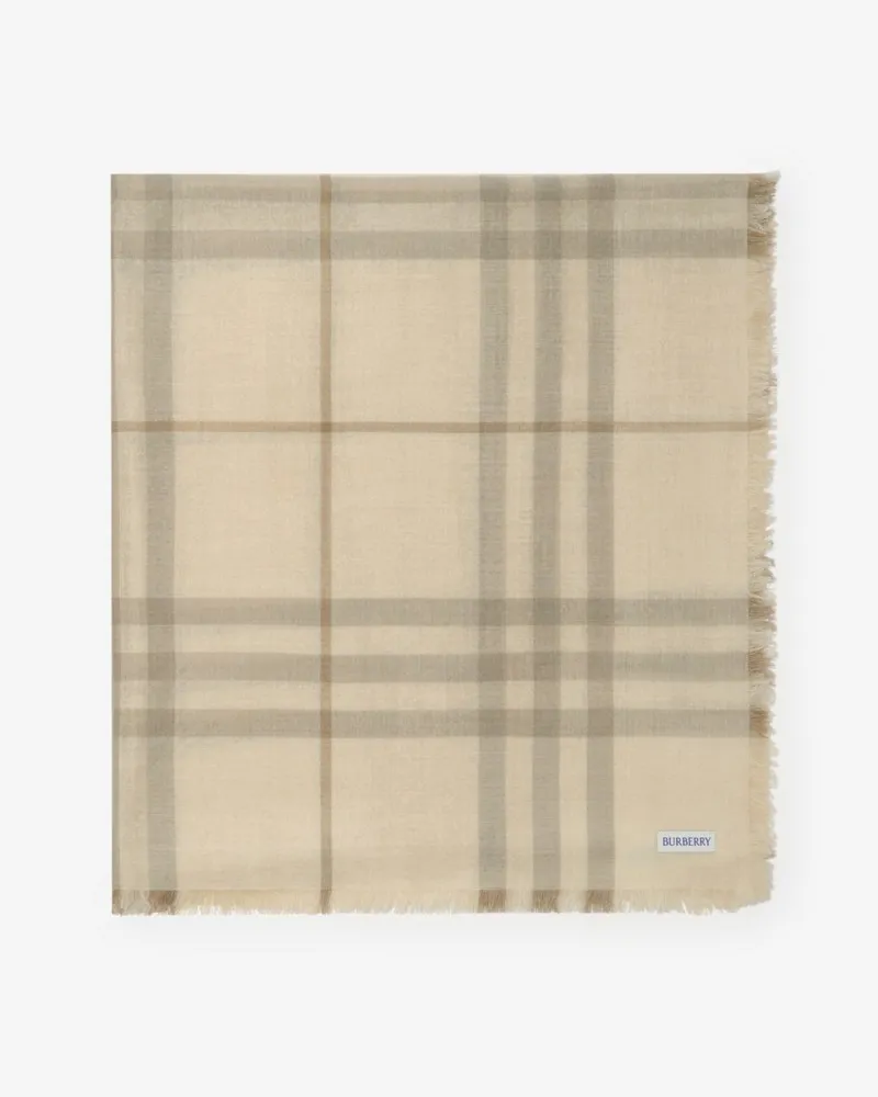 Burberry Breiter Woll-Seiden-Schal mit Wendeseite in Check Sesame-beige