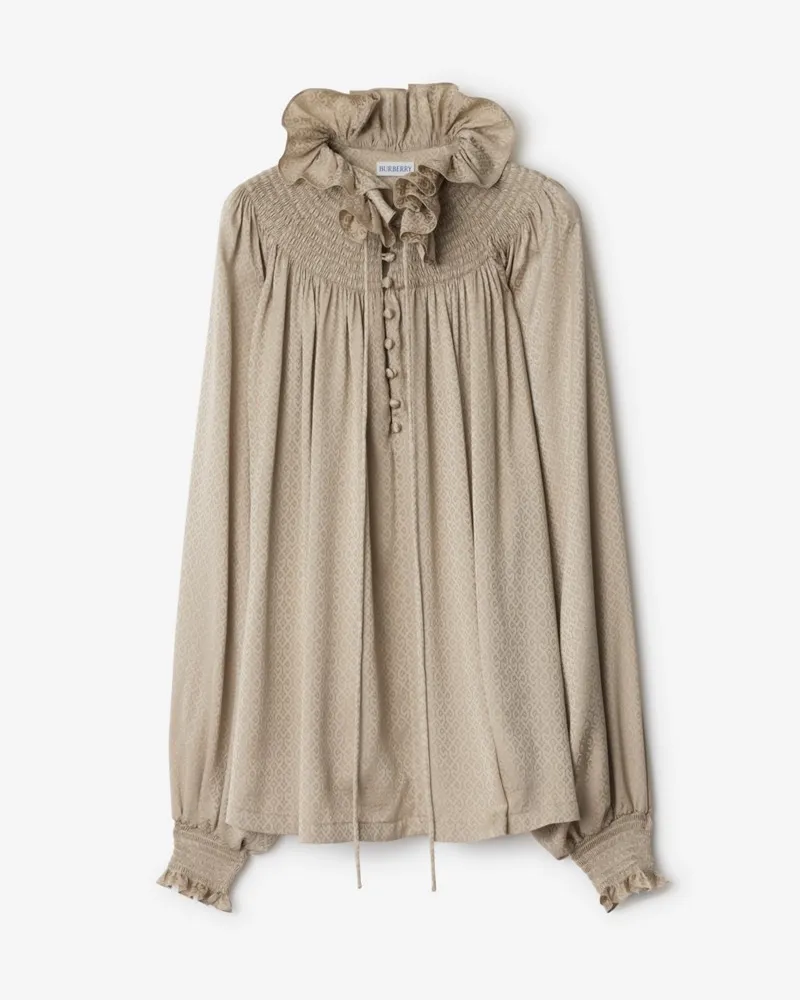 Burberry Seidenbluse mit geometrischem Muster Taupe-beige