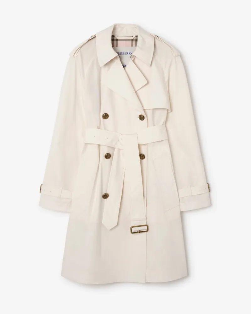 Burberry Mittellanger, leichter Baumwoll-Trenchcoat „Belgravia“ , Size Seashell-weiß