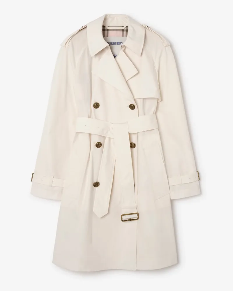 Burberry Mittellanger, leichter Baumwoll-Trenchcoat „Belgravia“ , Size Seashell-weiß
