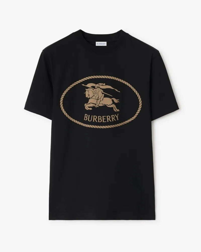 Burberry Baumwoll-T-Shirt mit Knight Stamp , Size Black