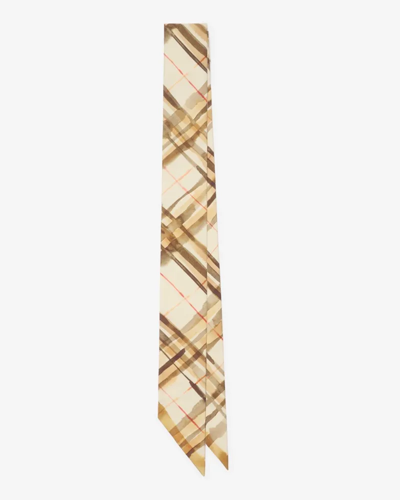 Burberry Schmaler wendbarer Seidenschal mit Check Nutmeg