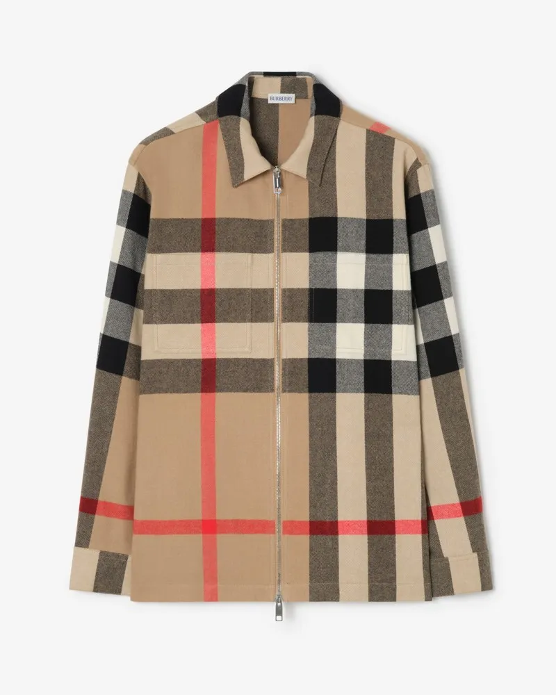 Burberry Hemdjacke aus Baumwolle und Wolle in Check Vintage-beige