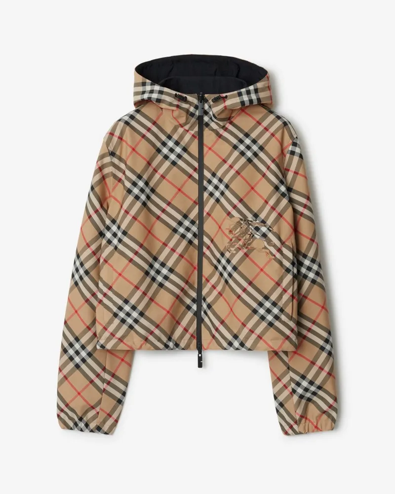 Burberry Wendbare Cropped-Kapuzenjacke in Check , Size Sand-beige