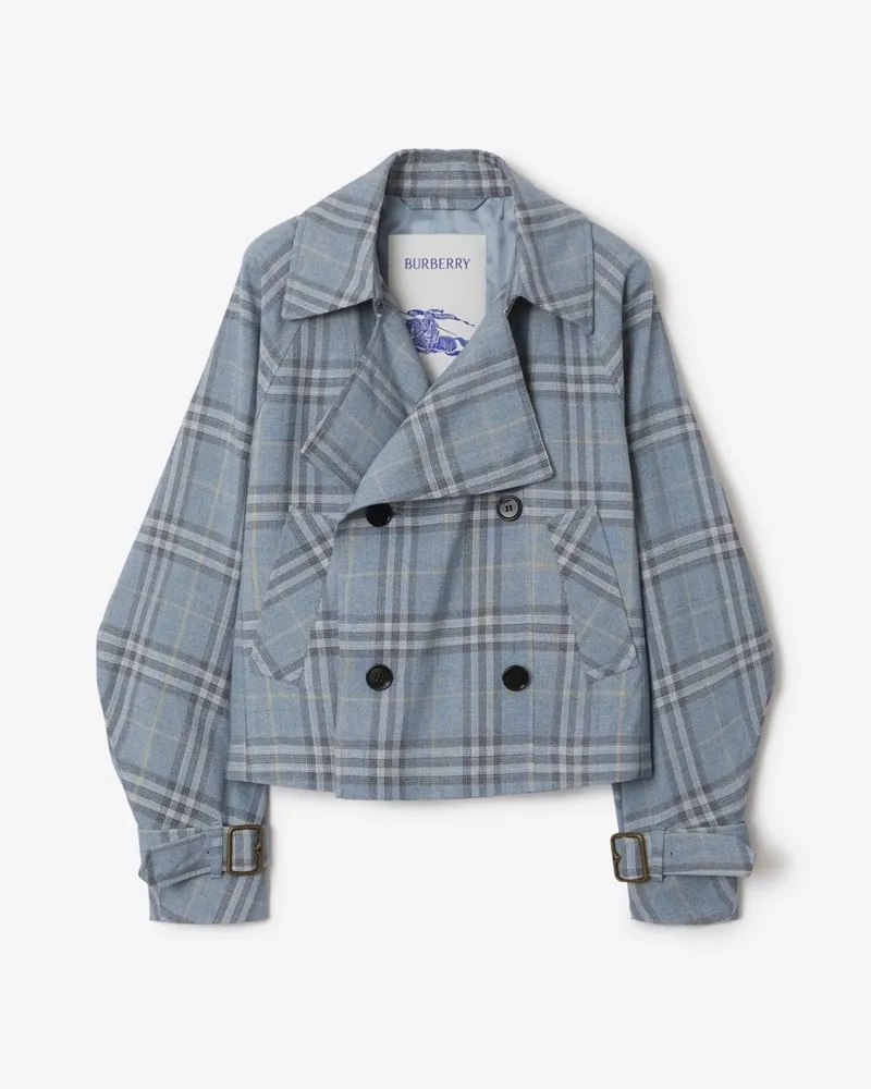 Burberry Seidenmisch-Trenchjacke in Check Blue