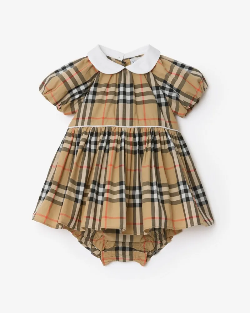 Burberry Baumwollkleid und Höschen in Check , Size Sand-beige