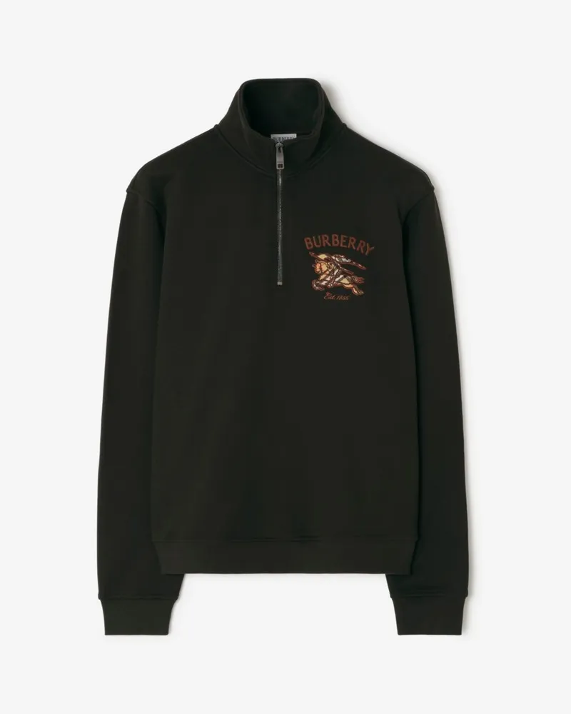 Burberry Baumwollpullover mit halblangem Reißverschluss und Knight in Check Chocolate-braun