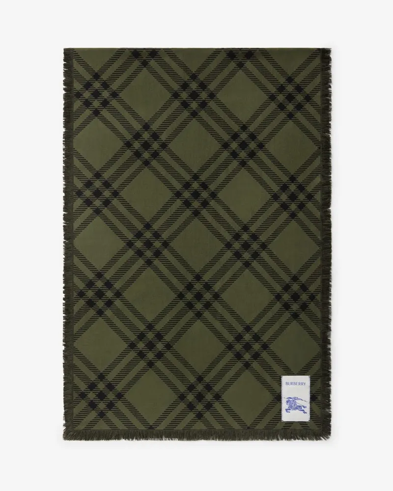 Burberry Breiterer Schal aus Wolle und Seide in Check Shrub-grün