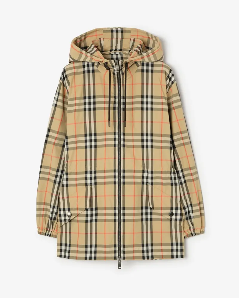 Burberry Nylon-Kapuzenjacke in Check , Size Sand-beige