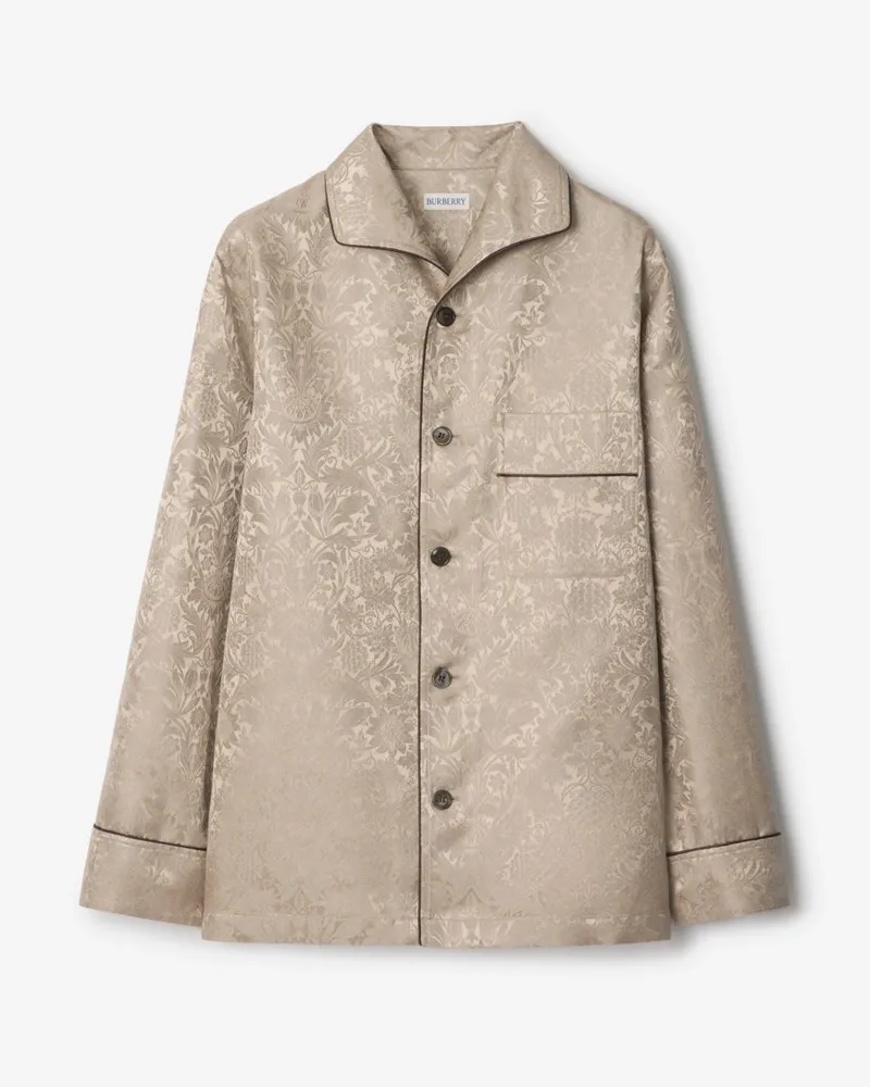 Burberry Seiden-Pyjamaoberteil mit Sonnenblumen Taupe-beige