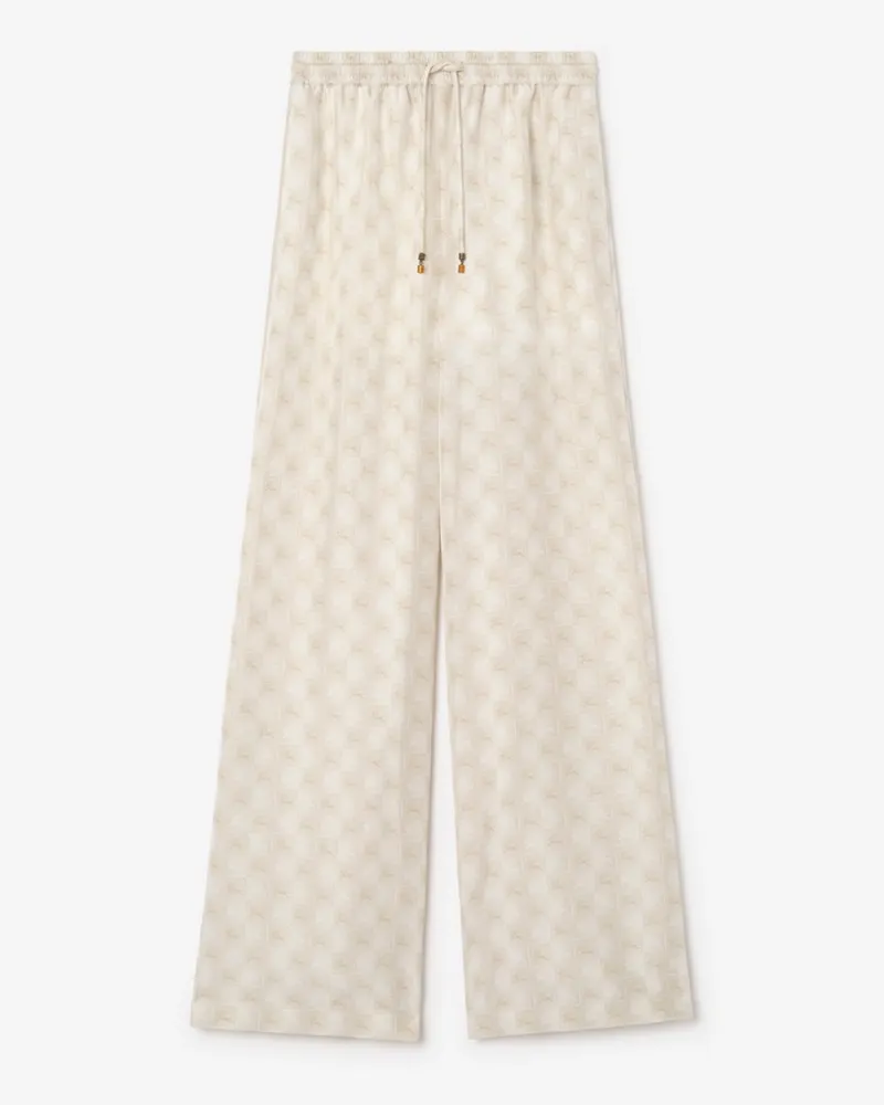 Burberry Seiden-Pyjamahose mit Schachbrettmuster und Knight , Size Chalk