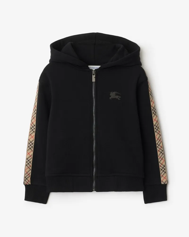 Burberry Baumwoll-Kapuzenjacke mit Check-Besatz , Size Schwarz