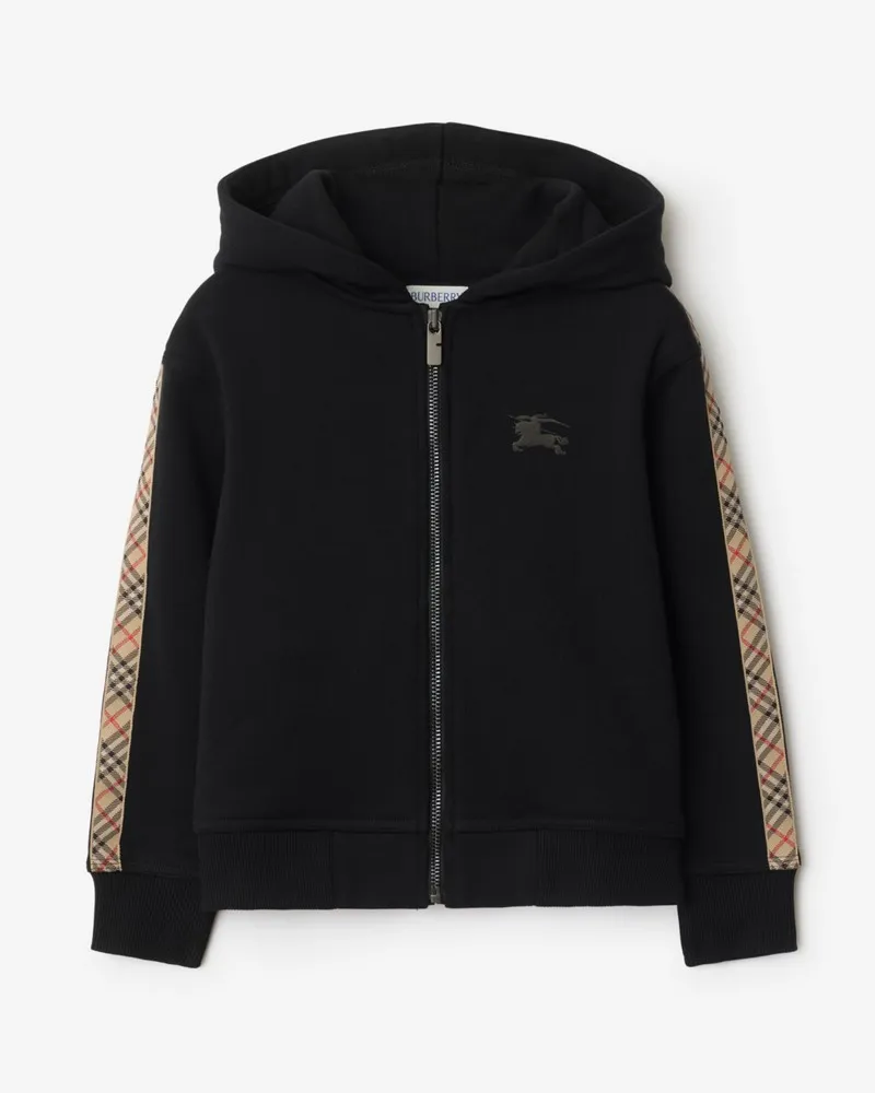 Burberry Baumwoll-Kapuzenjacke mit Check-Besatz Schwarz