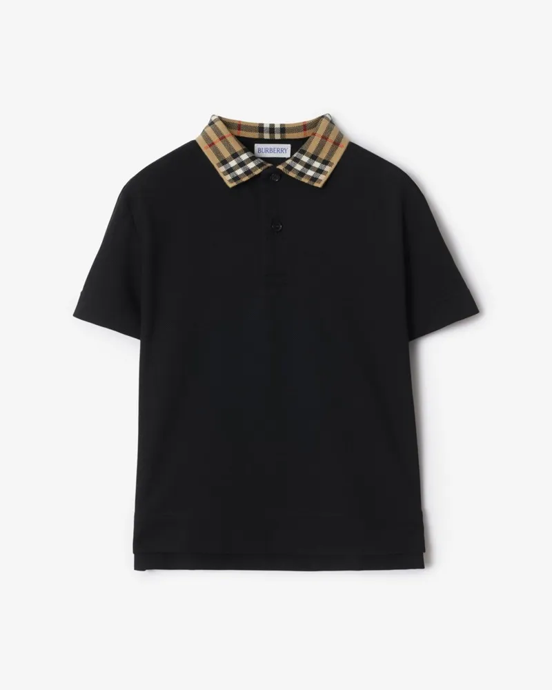 Burberry Baumwoll-Poloshirt mit Check-Kragen , Size Schwarz