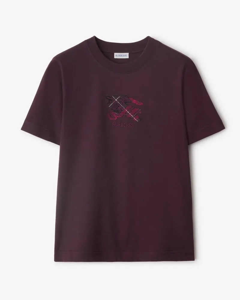 Burberry Baumwoll-T-Shirt mit EKD-Motiv und Check Weinrot