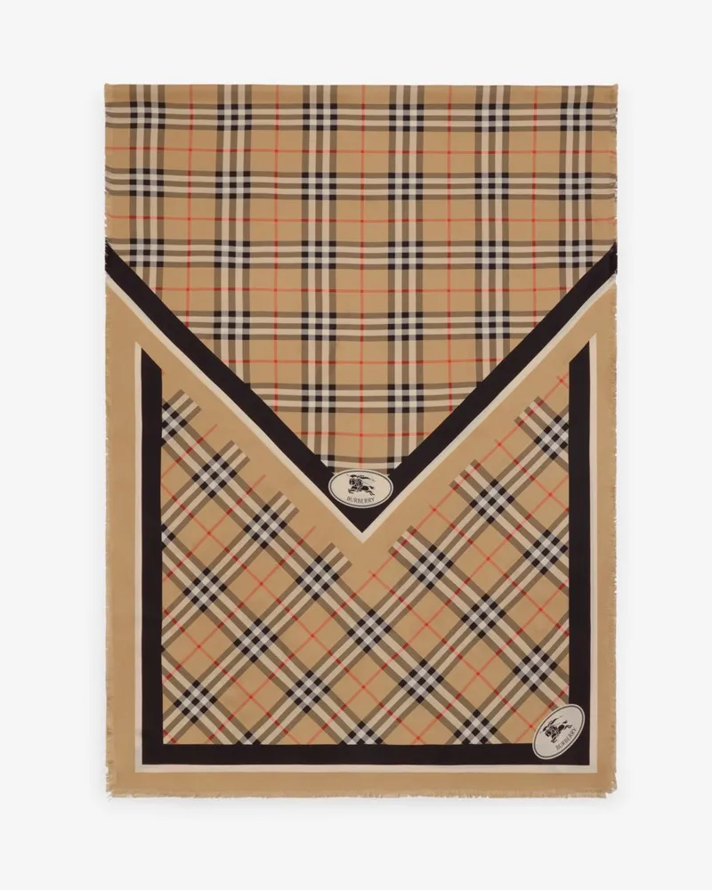 Burberry Seidenschal in Check mit Knight Stamp Sand-beige