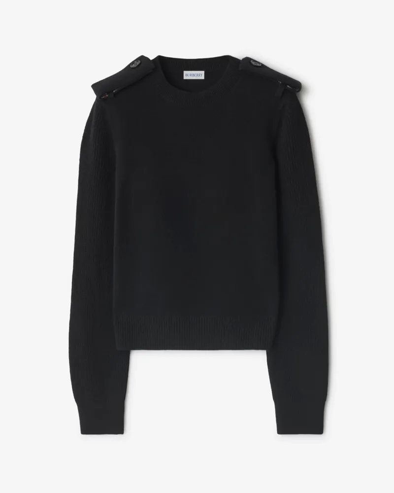 Burberry Woll-Kaschmirmisch-Pullover mit Check-Epauletten Schwarz