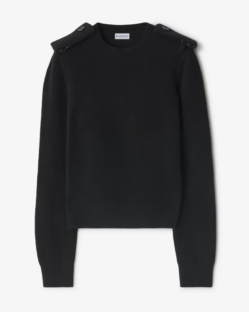 Burberry Woll-Kaschmirmisch-Pullover mit Check-Epauletten Schwarz