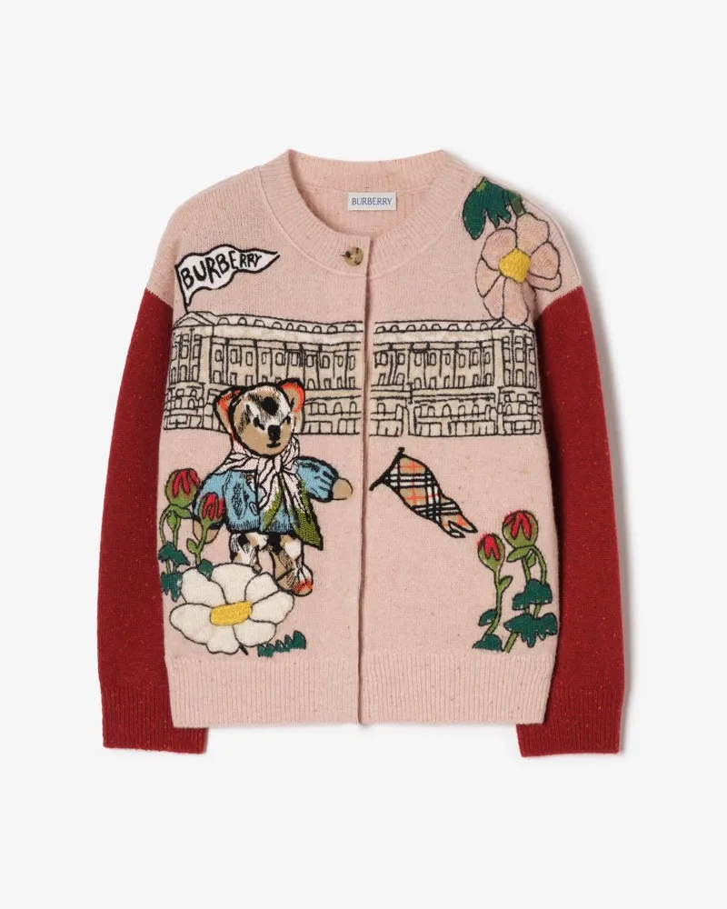 Burberry Wollmisch-Cardigan mit Bär und Palast , Size Helles