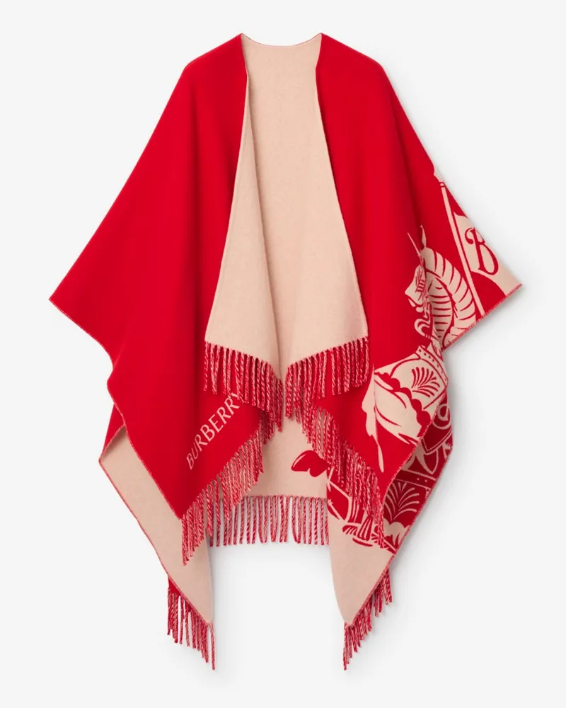 Burberry Woll-Kaschmircape mit EKD-Motiv Crayon-rot