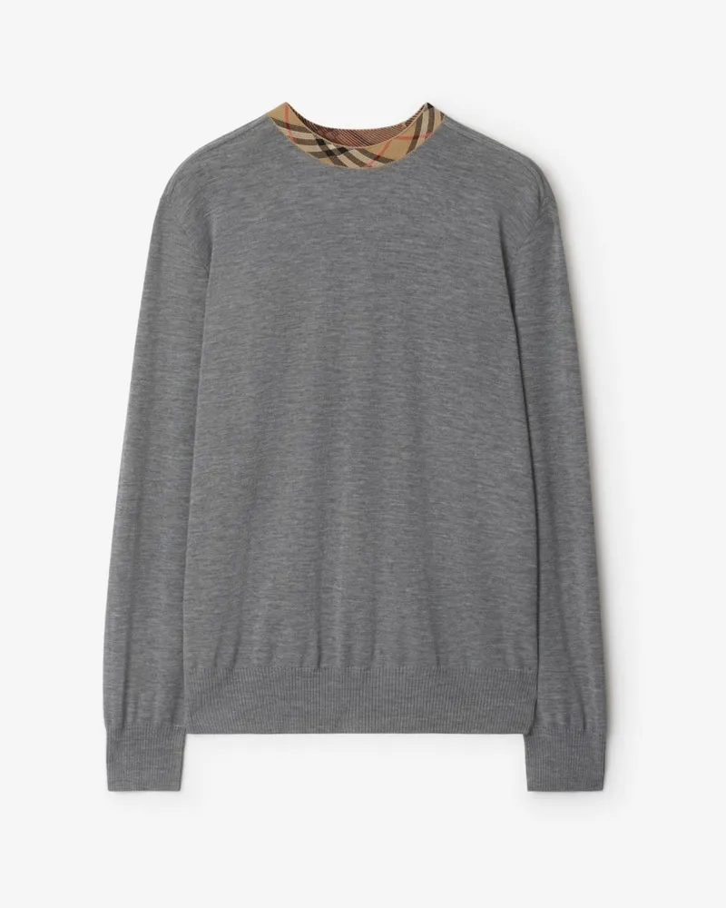 Burberry Wollpullover mit Check-Besatz , Size Grau