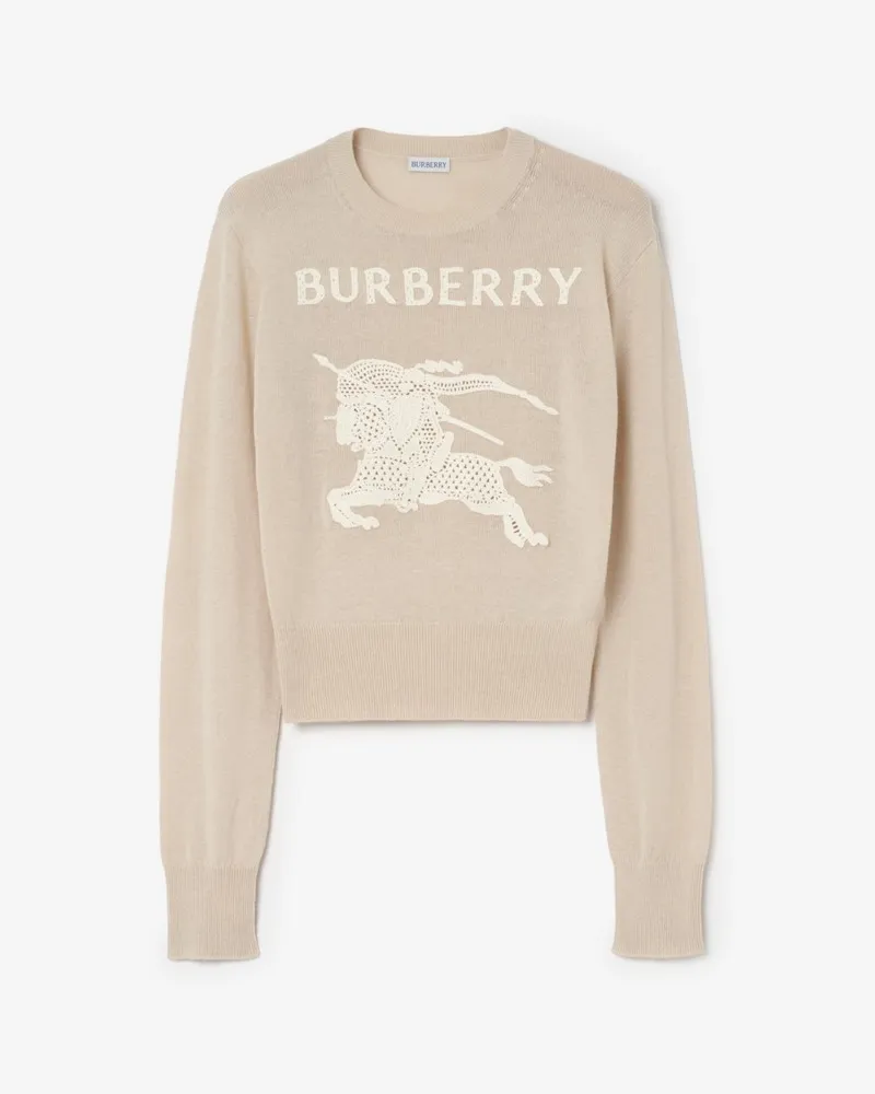 Burberry Baumwoll-Woll-Pullover mit EKD-Motiv , Size Easel-beige