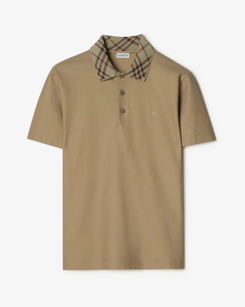 Burberry Baumwoll-Poloshirt mit Check-Kragen , Size Light