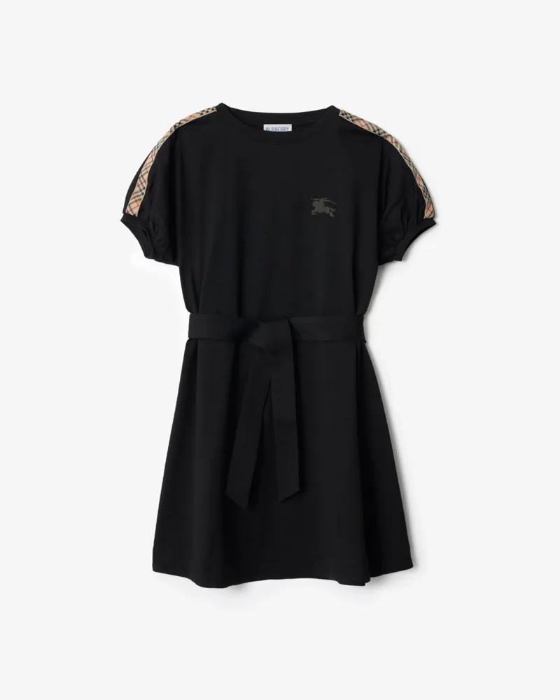 Burberry Baumwoll-T-Shirtkleid mit Check-Besatz , Size Black