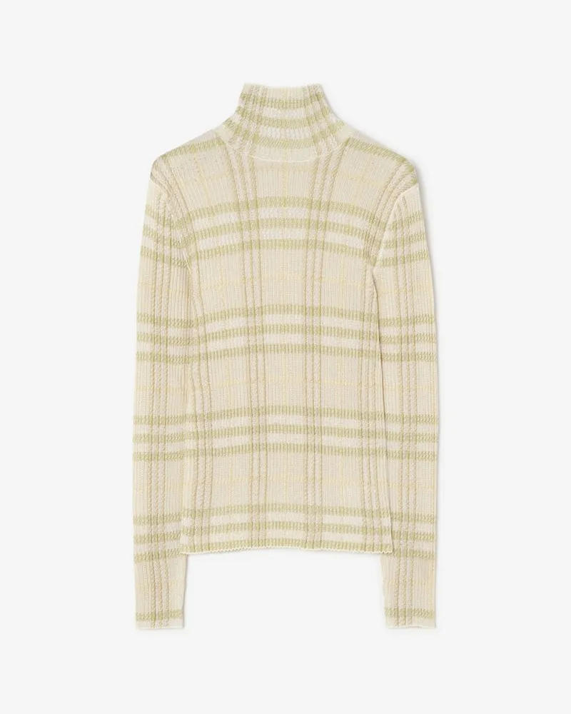 Burberry Viskosepullover in Check mit hohem Kragen , Size Beige