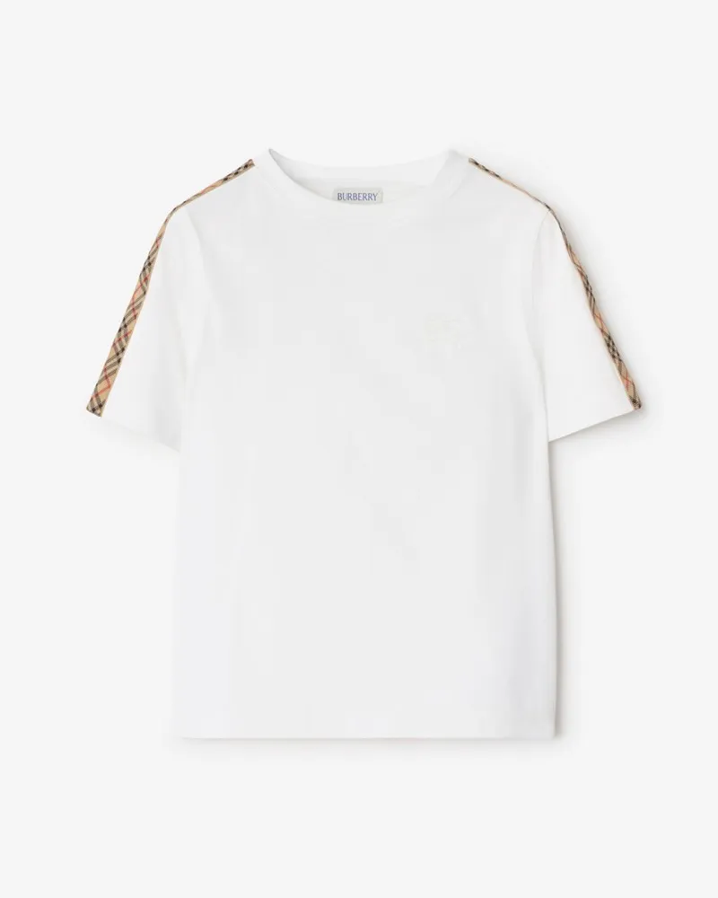 Burberry Baumwoll-T-Shirt mit Check-Besatz , Size White