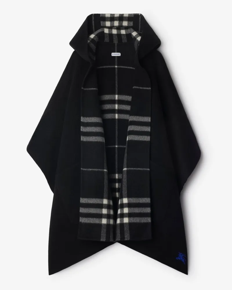 Burberry Wendbares Kapuzencape aus Kaschmir in Check , Size Black