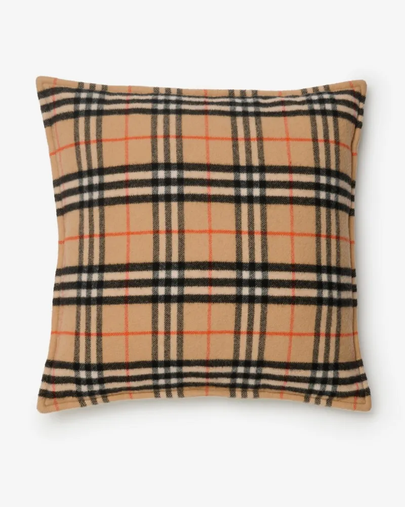 Burberry Kissen aus Wolle und Kaschmir in Check Sand-beige
