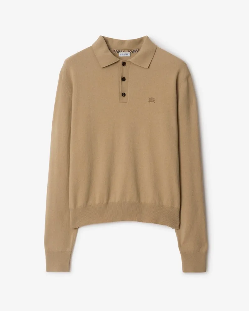 Burberry Langärmeliges Kaschmirmisch-Poloshirt Beige
