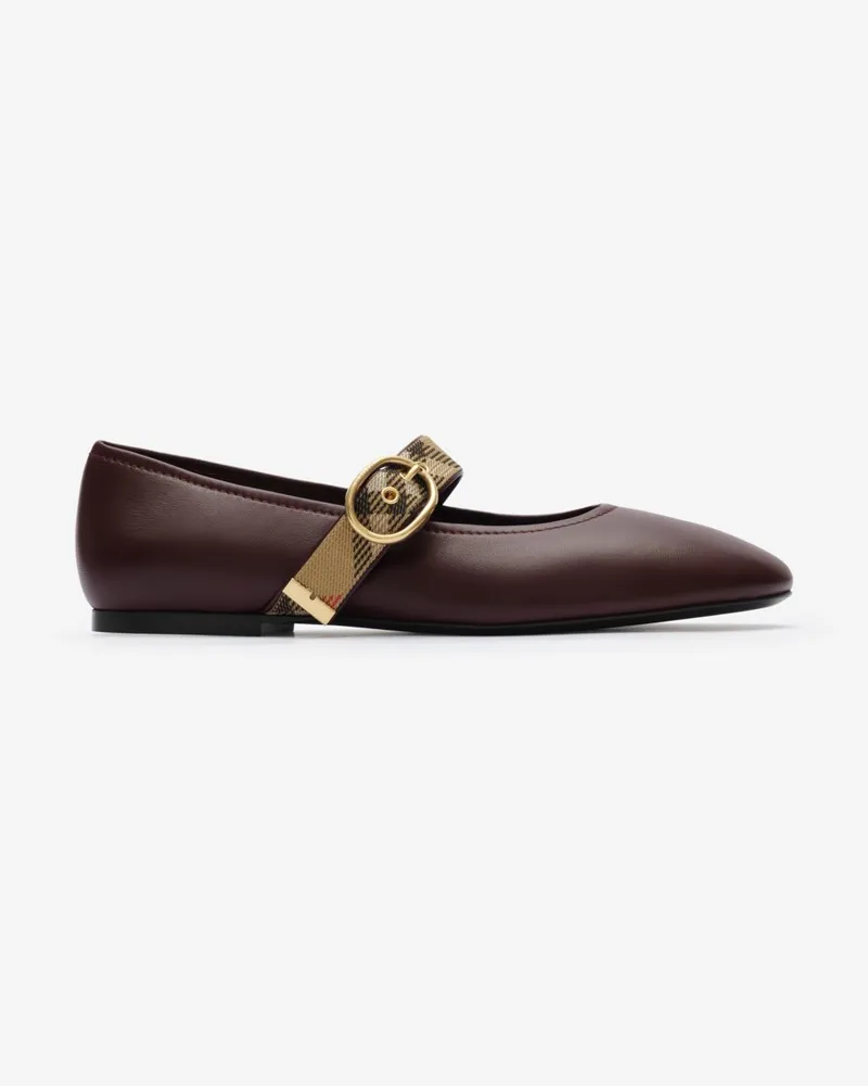 Burberry Lederballerinas „Robin“ mit Riemen in Check , Size Vineyard