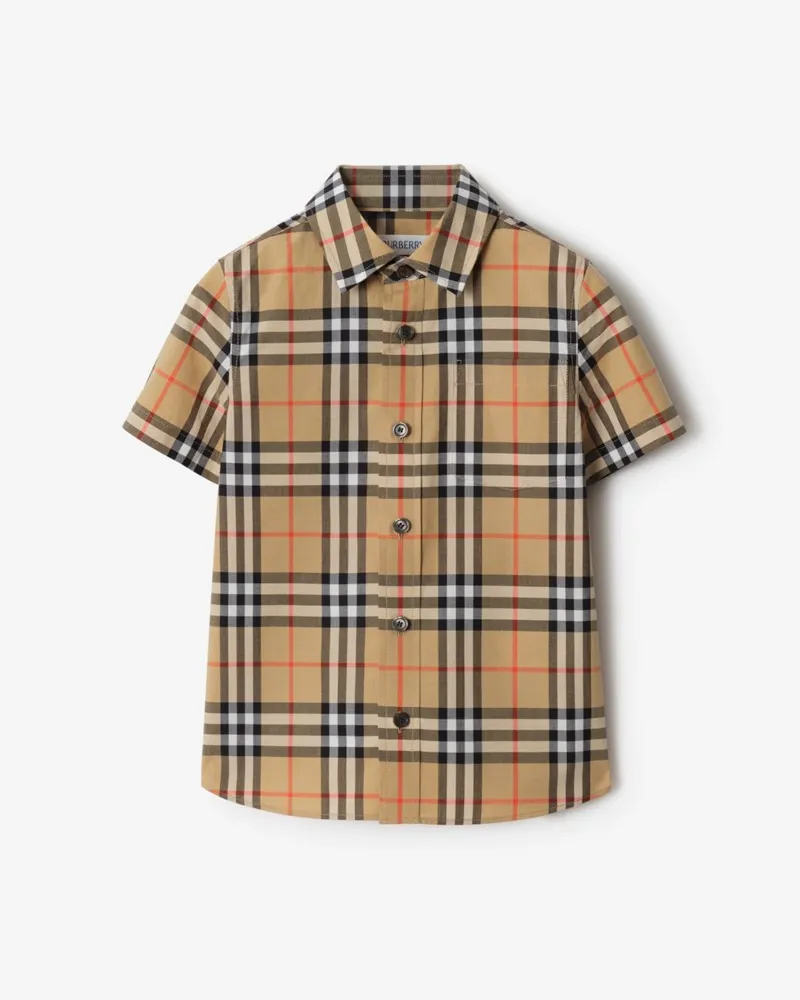 Burberry Baumwollhemd in Check , Size Sand-beige