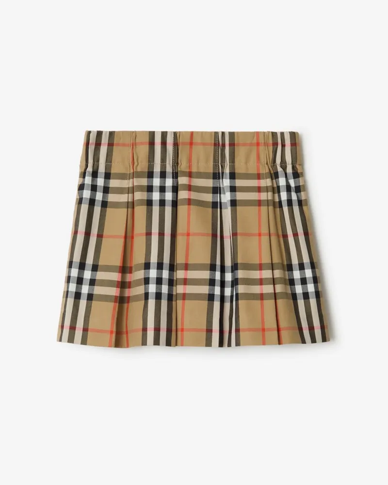 Burberry Baumwoll-Faltenrock in Check , Size Sand-beige