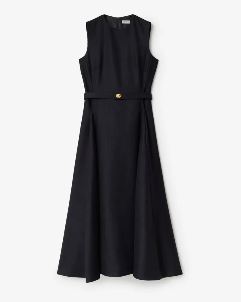 Burberry Wollkleid mit Karomuster und Gürtel Marineblau
