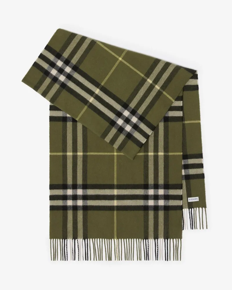 Burberry Breiterer Kaschmirschal in Check Pea-grün