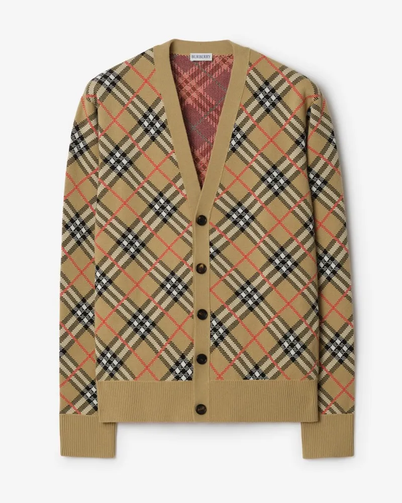 Burberry Baumwoll-Woll-Cardigan in Check , Size Sand-beige