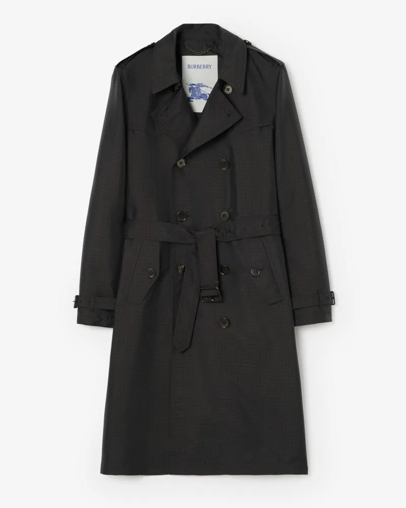 Burberry Langer geometrischer Nylonmix-Trenchcoat „Foxfield“ , Size Schwarz