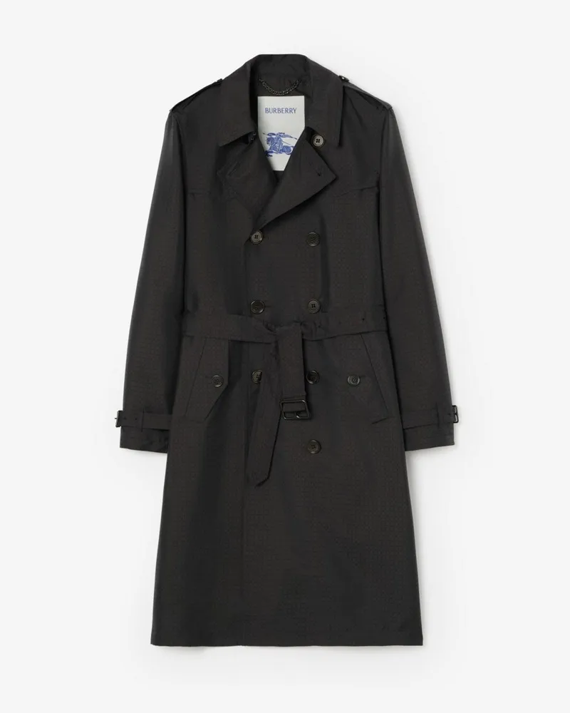 Burberry Langer geometrischer Nylonmix-Trenchcoat „Foxfield“ , Size Schwarz