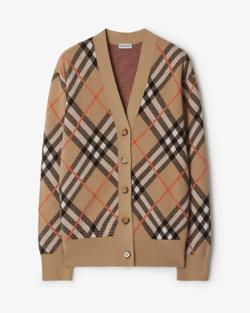 Burberry Woll-Mohairmisch-Cardigan in Check Sand-beige