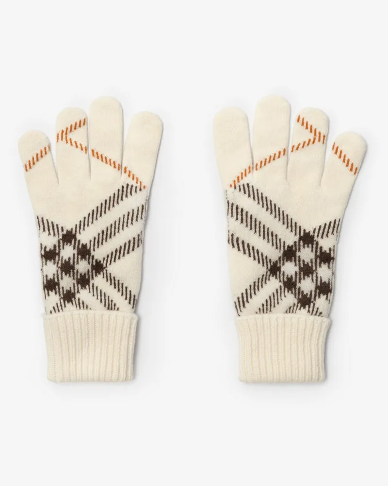 Burberry Handschuhe aus einer Kaschmirmischung in Check , Size Pebble-weiß