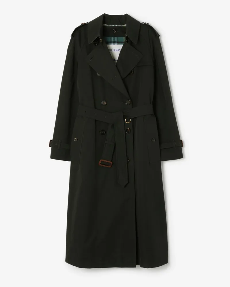 Burberry Langer Gabardine-Trenchcoat „Waterloo“ mit herausnehmbarem Futter , Size Marsh