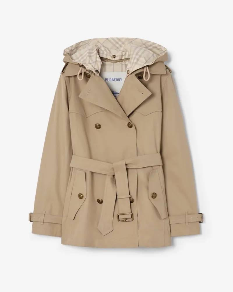 Burberry Kurzer Trenchcoat „Foxfield“ aus Tropen-Gabardine , Size Saltmarsh