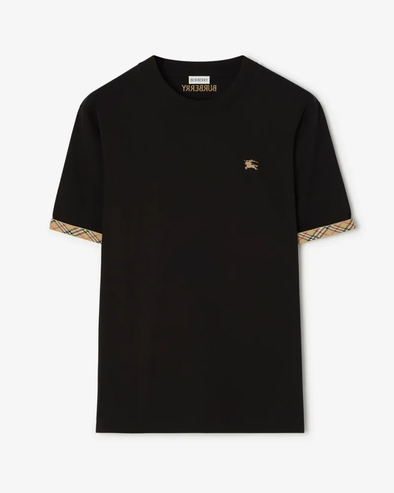 Burberry Baumwoll-T-Shirt mit Check-Besatz , Size Black