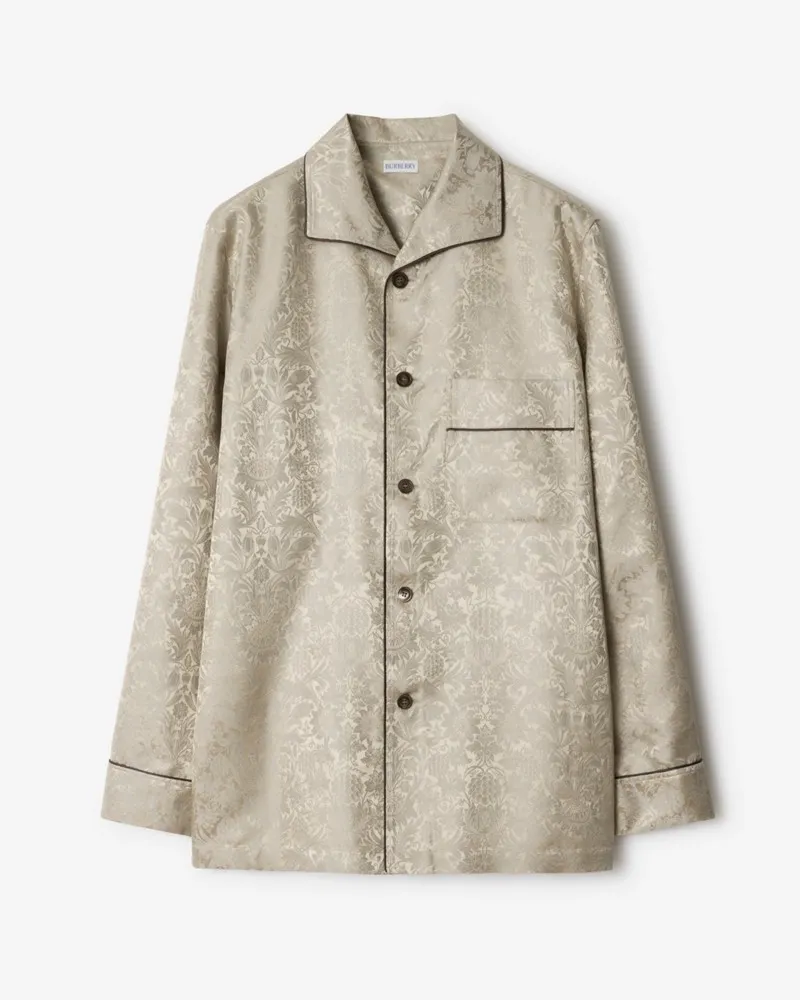 Burberry Seiden-Pyjamaoberteil mit Sonnenblumen Taupe-beige