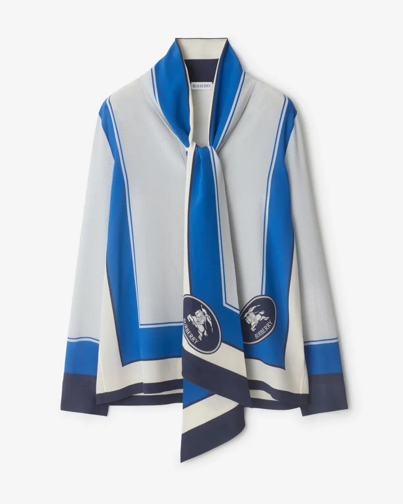 Burberry Schmales Seidenhemd mit Knight Stamp und Schaldetail Ink
