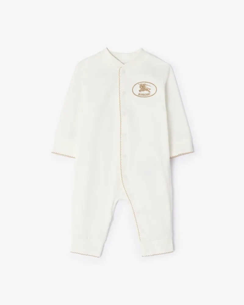 Burberry Baumwoll-Strampelanzug mit Knight Stamp , Size Chalk-weiß