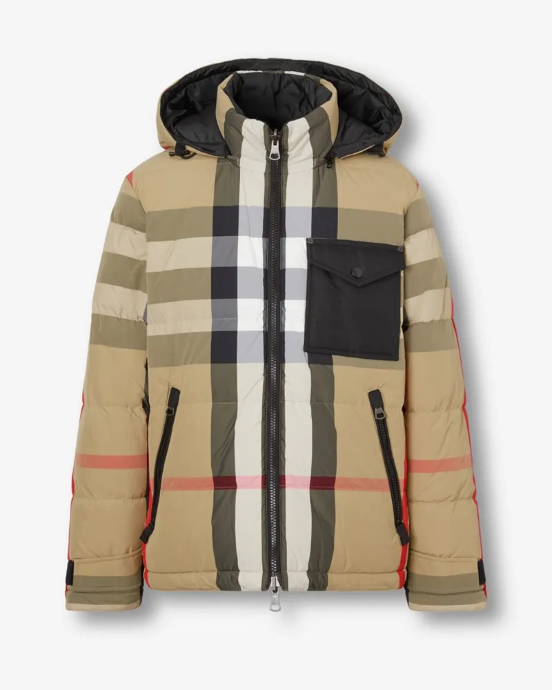Burberry Wendbare wattierte Jacke in Check Vintage-beige